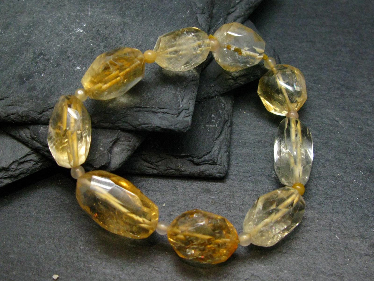 Citrine Genuine Bracelet ~ 7 Inches ~ 16mm Facetted Beads