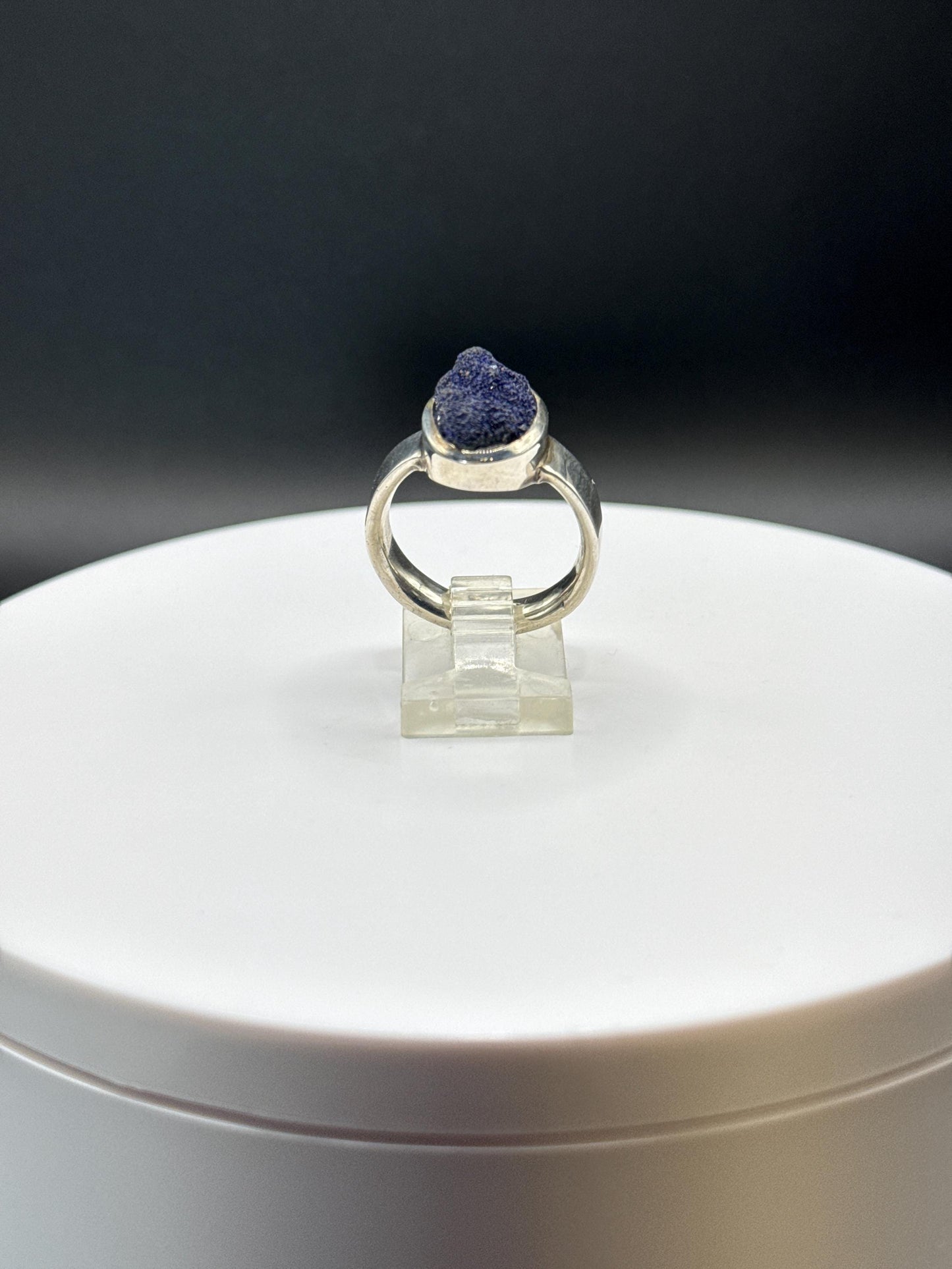Azurite Ring | Natural Deep Blue Crystal | Sterling Silver Statement Ring - Size 8.5