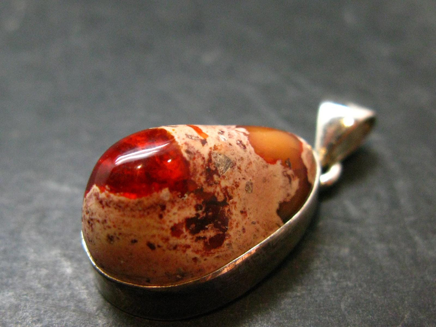 Fire Opal Sterling Silver Pendant From Mexico - 1.2" - 6.42 Grams