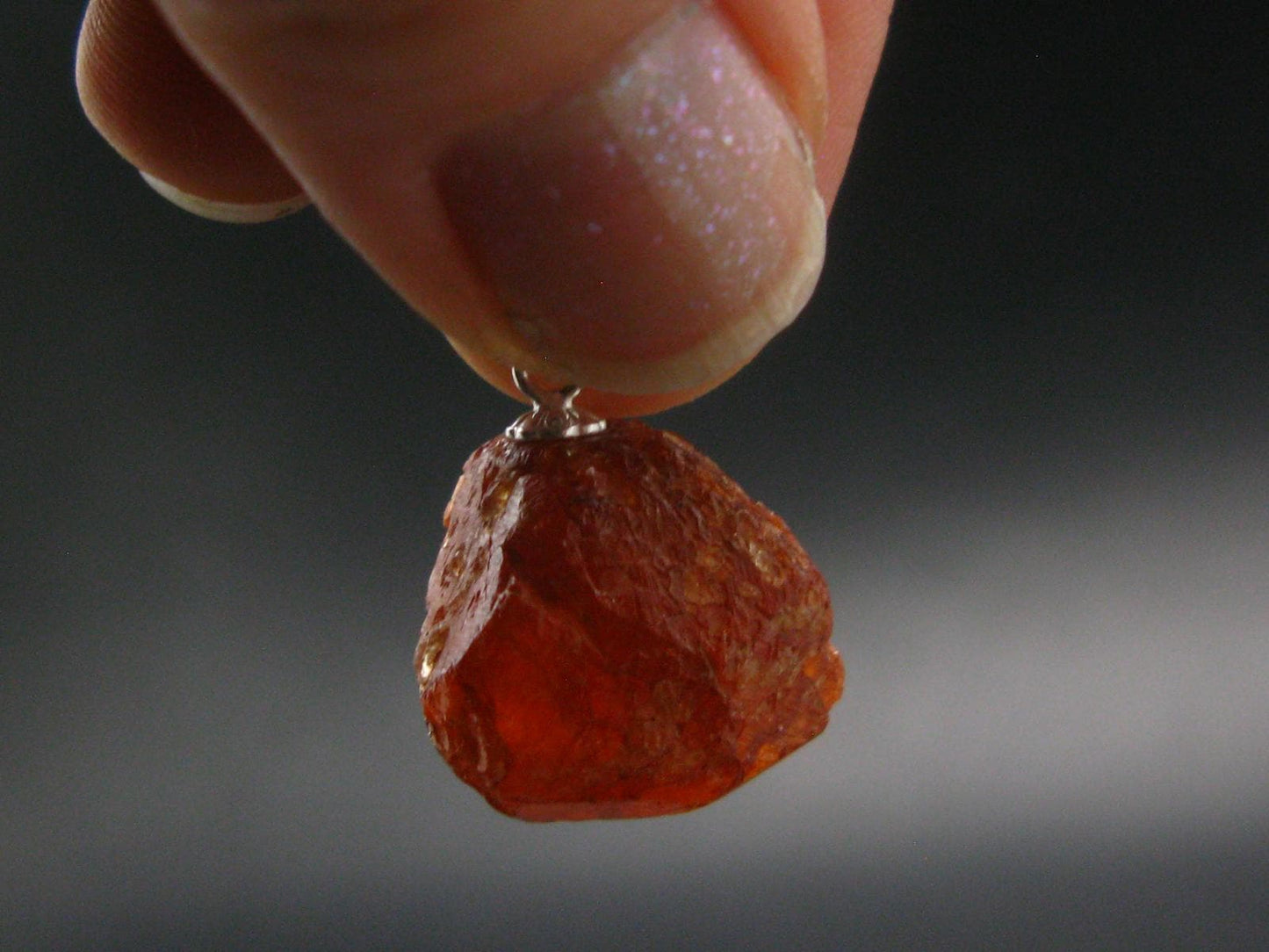 Gem Spessartine Spessartite Orange Garnet Pendant in SS From Tanzania - 0.8" - 5.36 Grams