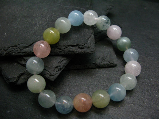 Aquamarine & Morganite Genuine Bracelet ~ 7 Inches ~ 10mm Round Beads