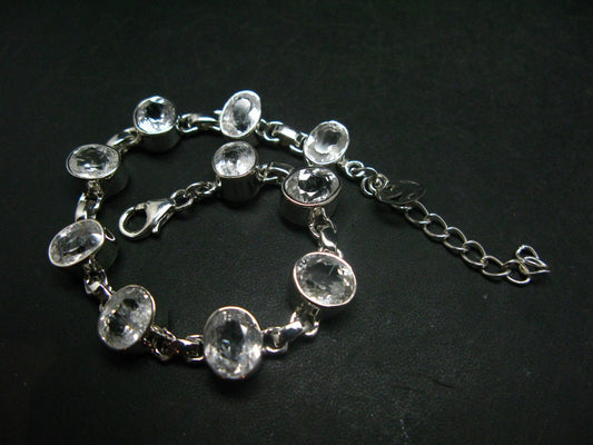 Phenakite Phenacite Cut Gem Silver Bracelet From Nigeria - 7" - 17.3 Grams