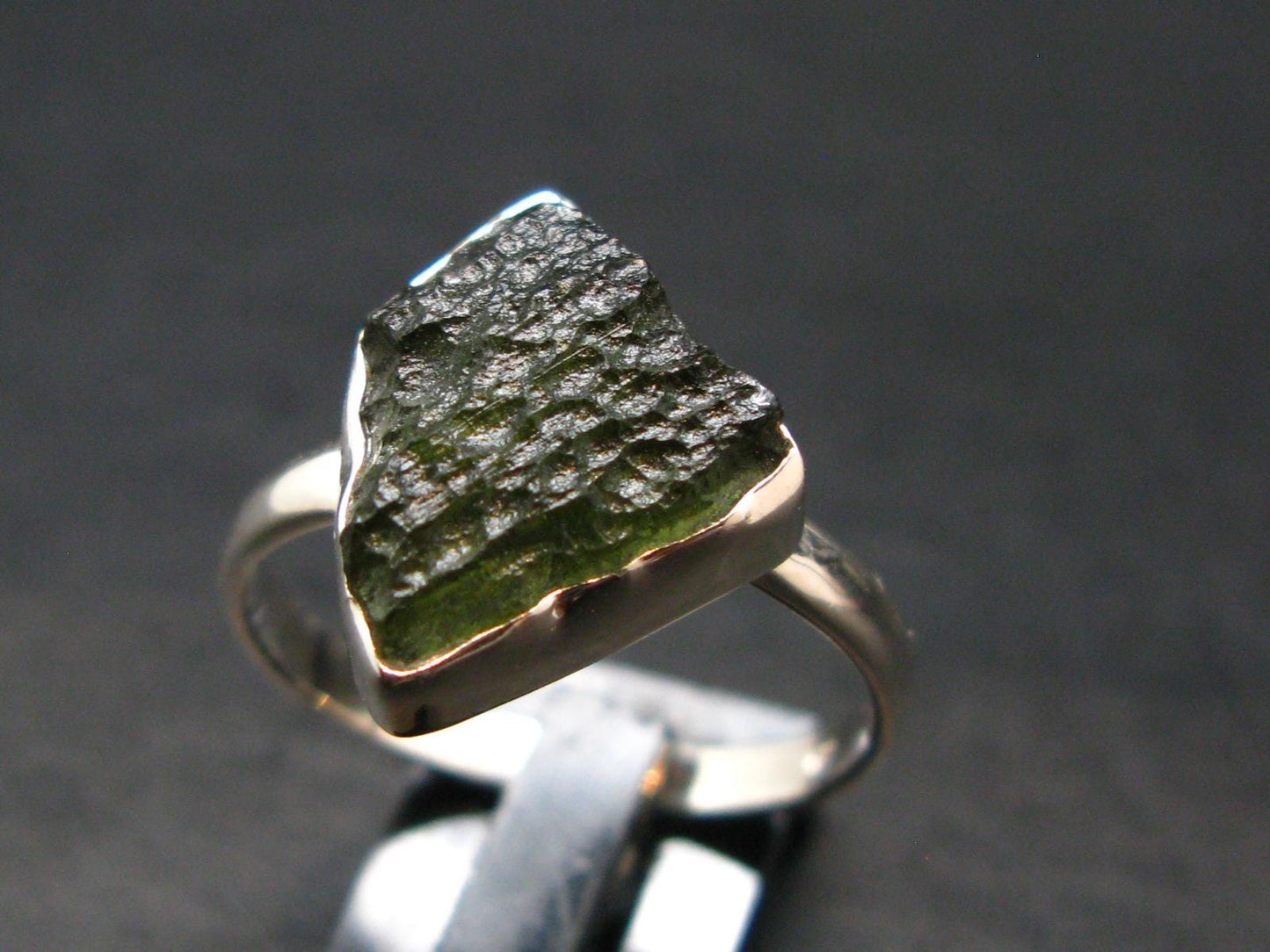 Moldavite Tektite Silver Ring from Czech Republic - 11 Size - 3.23 Grams