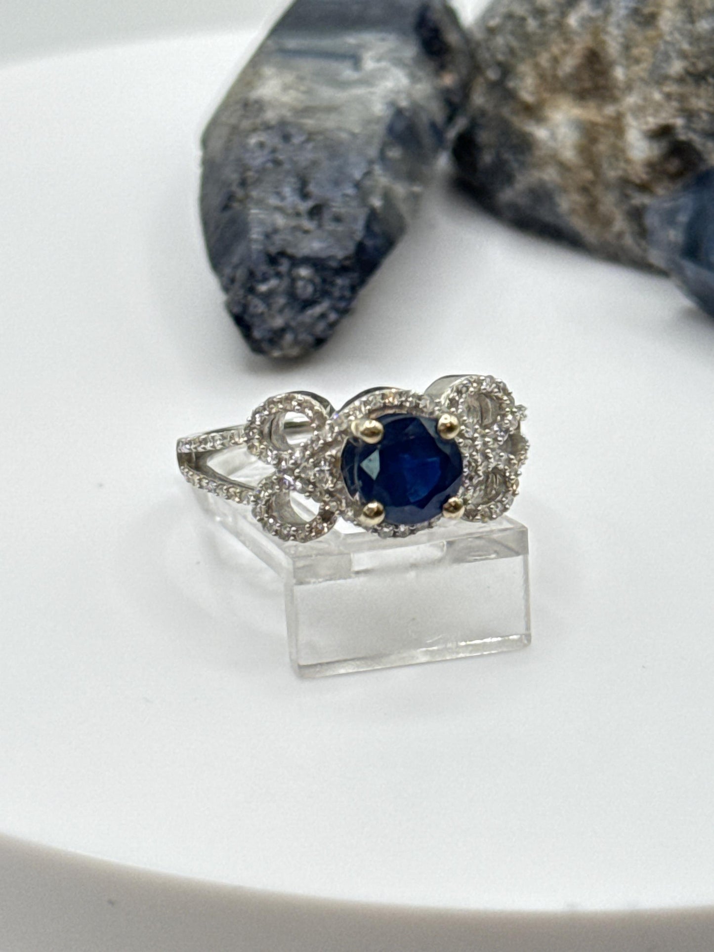 Vintage Blue Sapphire Ring: Ornate Sterling Silver, September Birthstone, Size 6