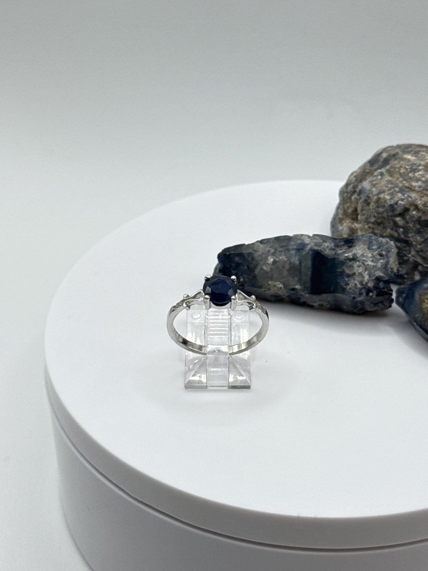 Blue Sapphire Filigree Ring: Sterling Silver Vintage Style - Size 8