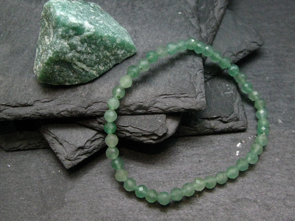 Green Aventurine Genuine Bracelet ~ 7 Inches ~ 4mm Round Facetted Beads
