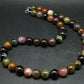 Watermelon Tourmaline Crystal Silver Necklace from Brazil - 21" - 114 Grams - 12mm Round Beads