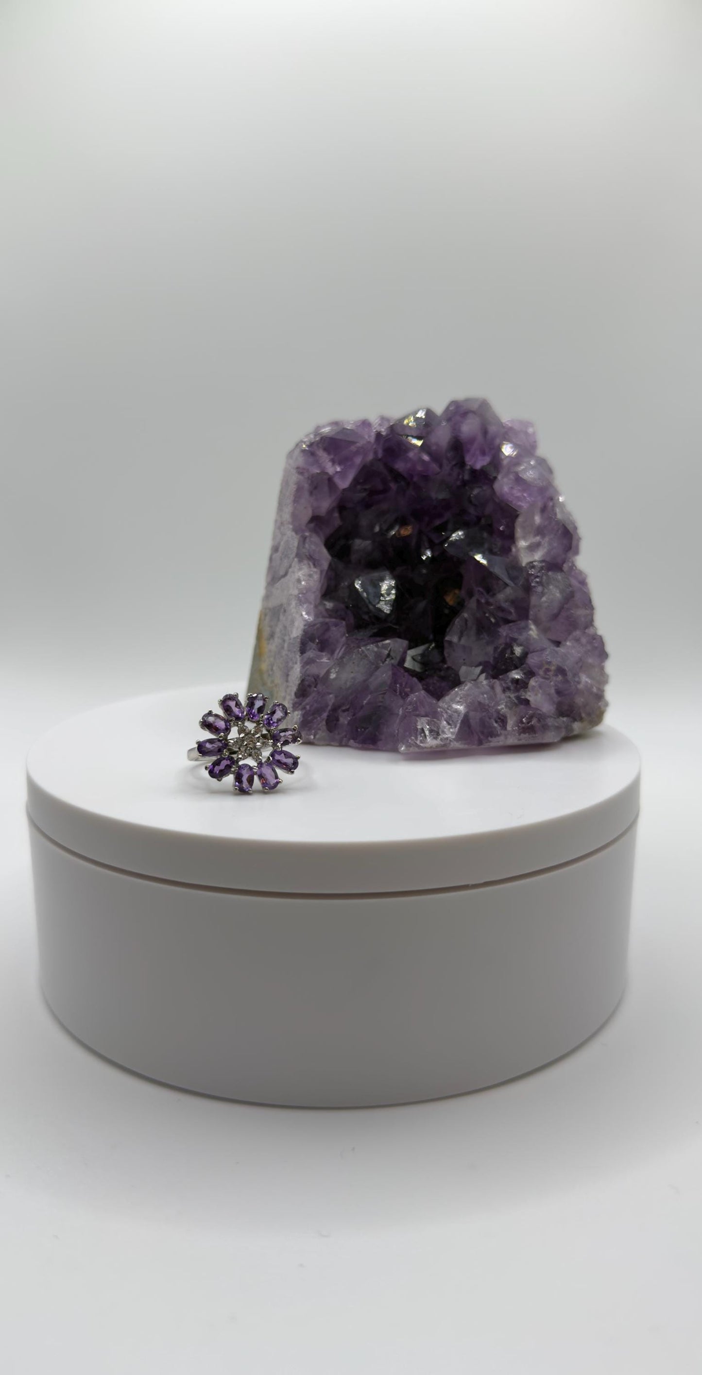 Amethyst Flower Ring – Silver Statement Ring – Elegant Botanical Jewelry - Size 7.5