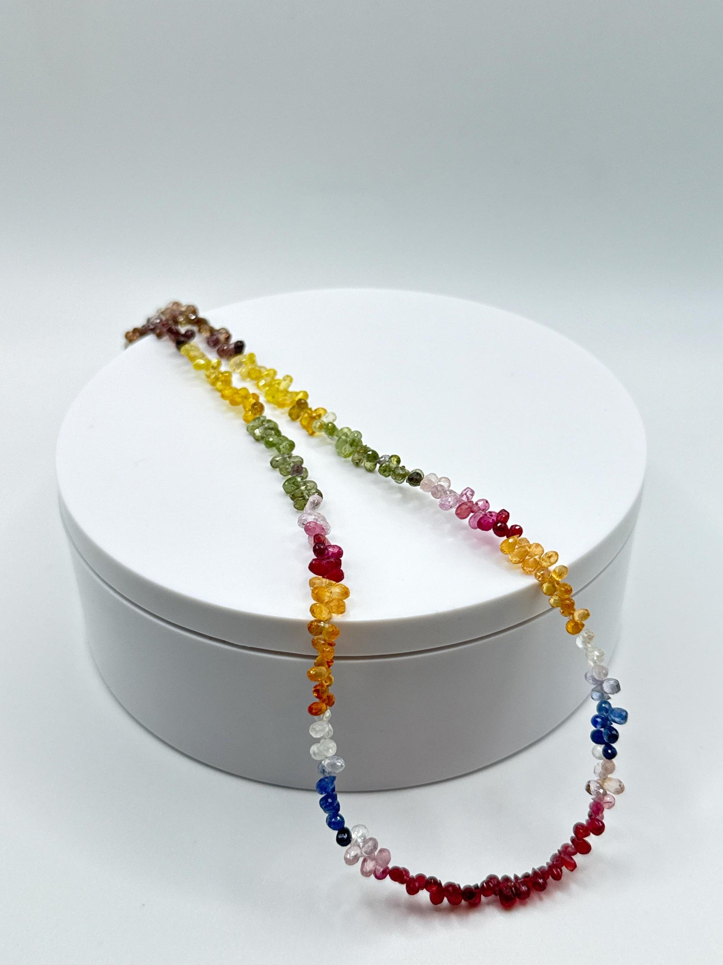 Rainbow Sapphire Beaded Necklace: Healing Crystal Jewelry, September Birthstone