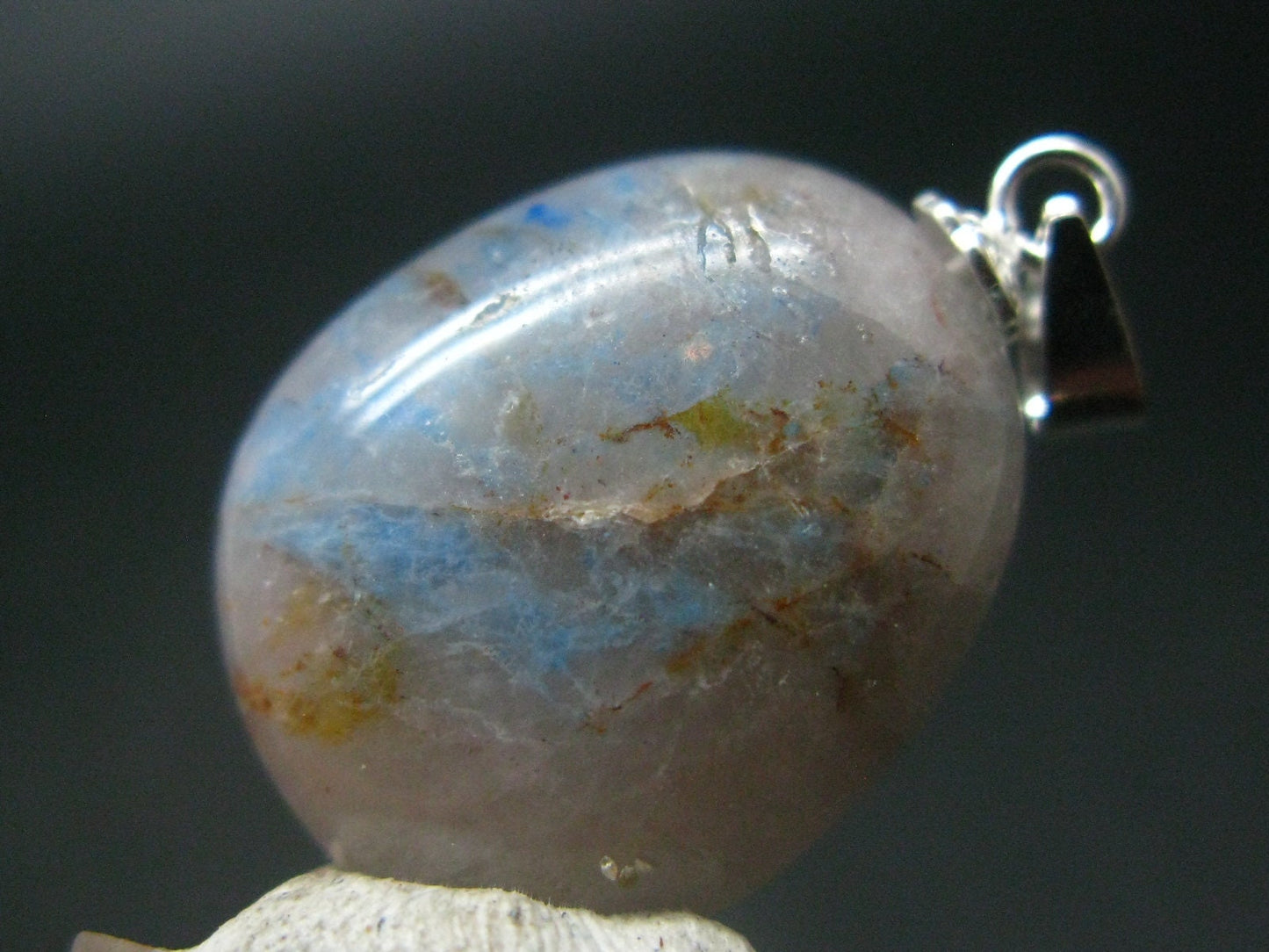 Papagoite in Quartz Cabochon Silver Pendant from S. Africa - 1.1" - 3.07 Grams