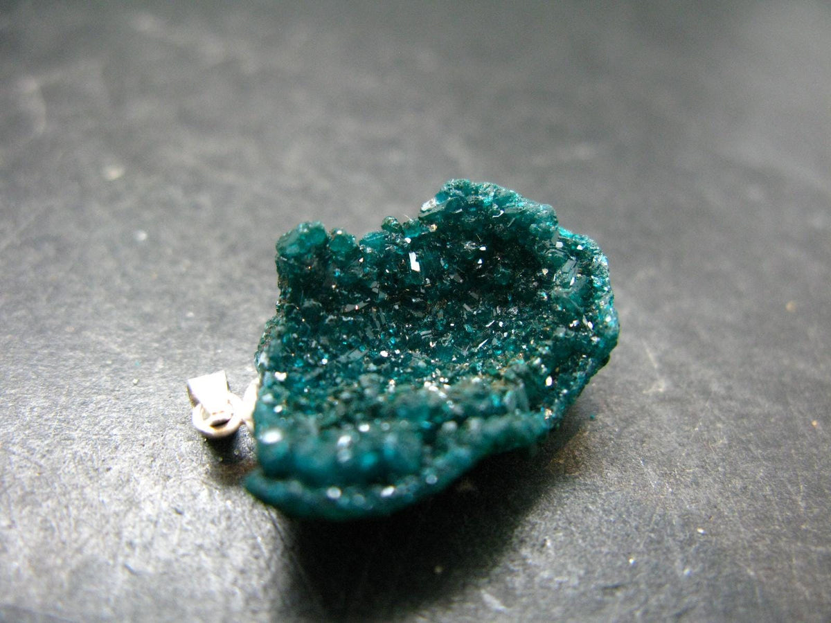 Dioptase Crystal Silver Pendant from Congo - 4.50 Grams - 1.1"