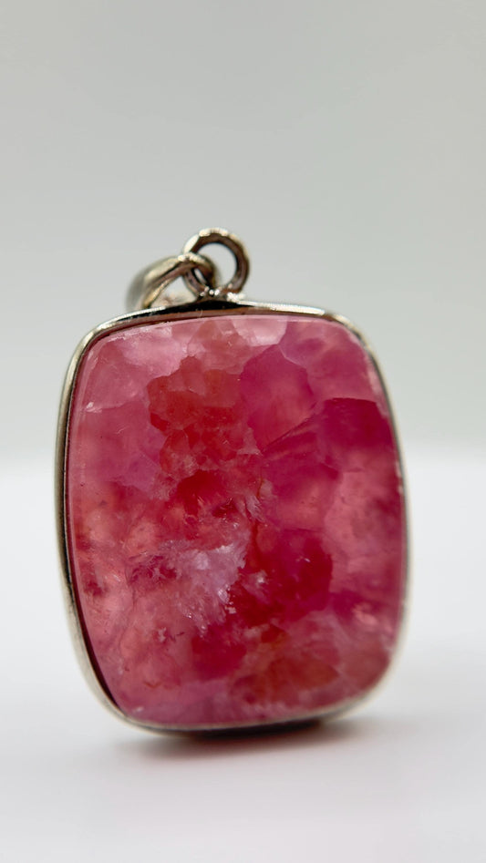 Cobalto Calcite Silver Pendant Pink Crystal Gemstone Necklace Natural Stone Unique Jewelry Gift