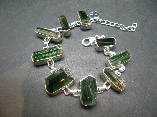Watermelon Tourmaline Silver Bracelet From Brazil- 7" - 25.4 Grams