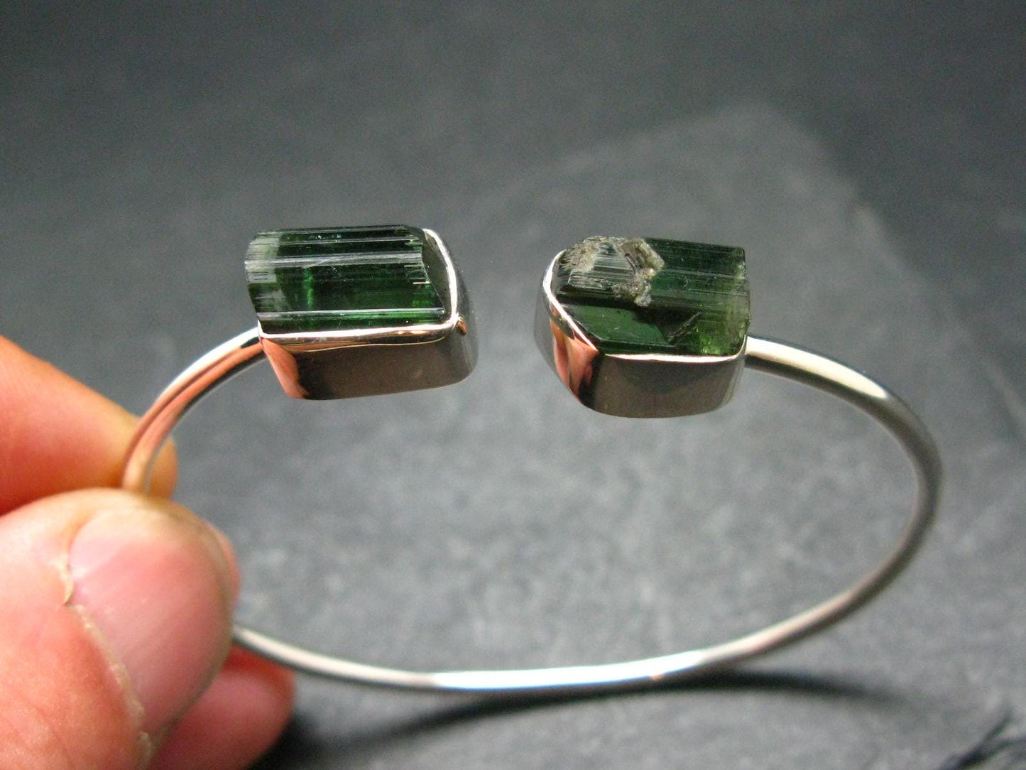 Green Tourmaline Silver Twister Bracelet From Brazil - 7.37 Grams