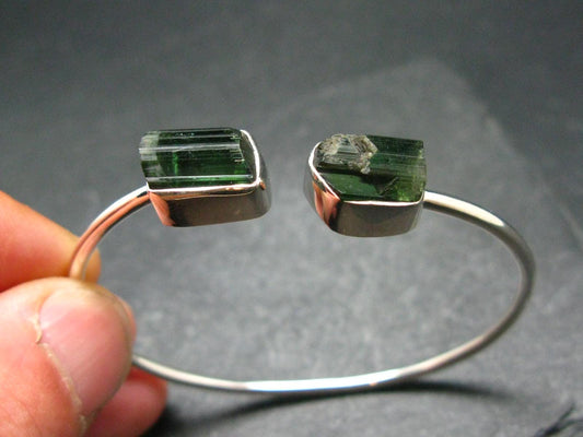 Green Tourmaline Silver Twister Bracelet From Brazil - 7.37 Grams