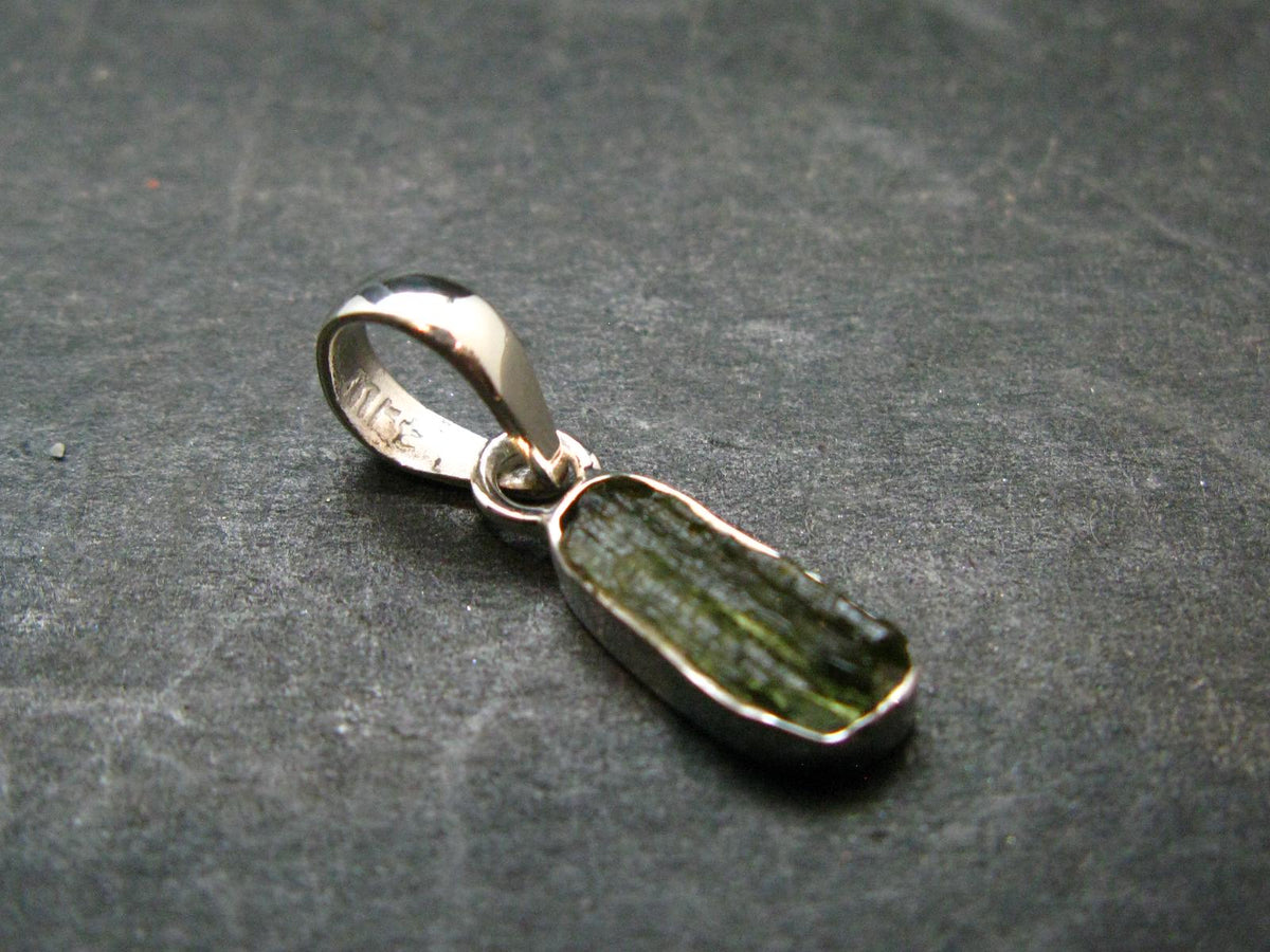 Moldavite Tektite Silver Pendant from Czech Republic - 0.9" - 1.0 Grams