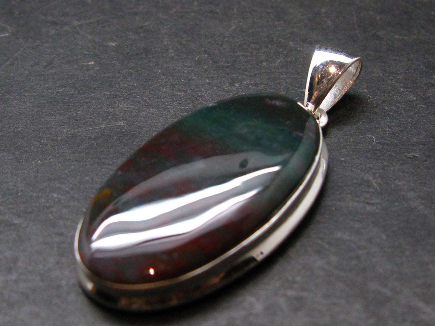 Bloodstone Silver Plated Pendant From India - 1.8" - 8.0 Grams