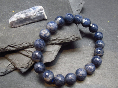 Blue Sapphire Genuine Bracelet ~ 7 Inches ~ 10mm Round Facetted Beads