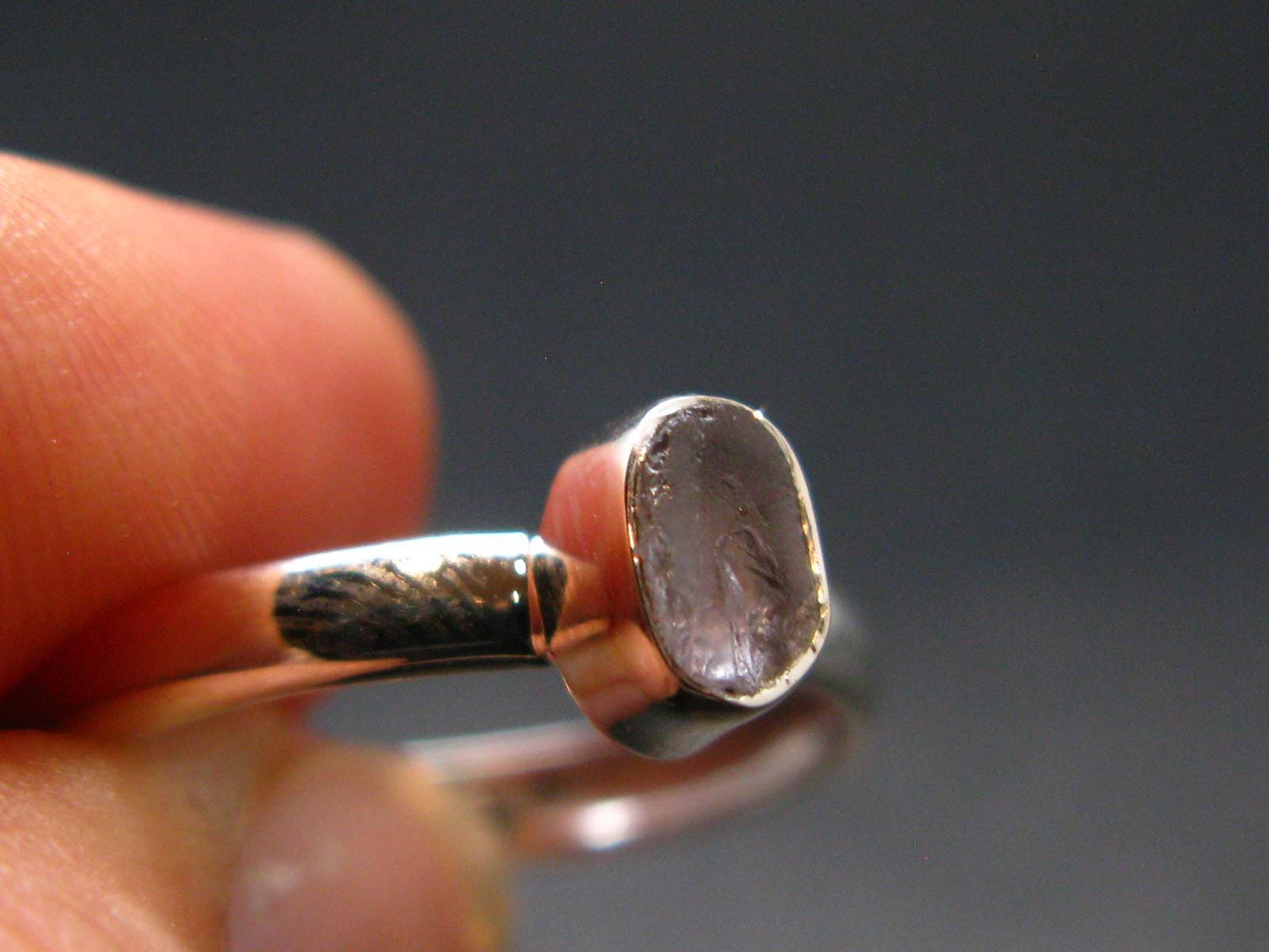 Gray Herderite Silver Ring from Africa - Size 8 - 1.71 Grams
