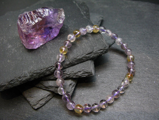 Ametrine Genuine Bracelet ~ 7 Inches ~ 6mm Round Beads