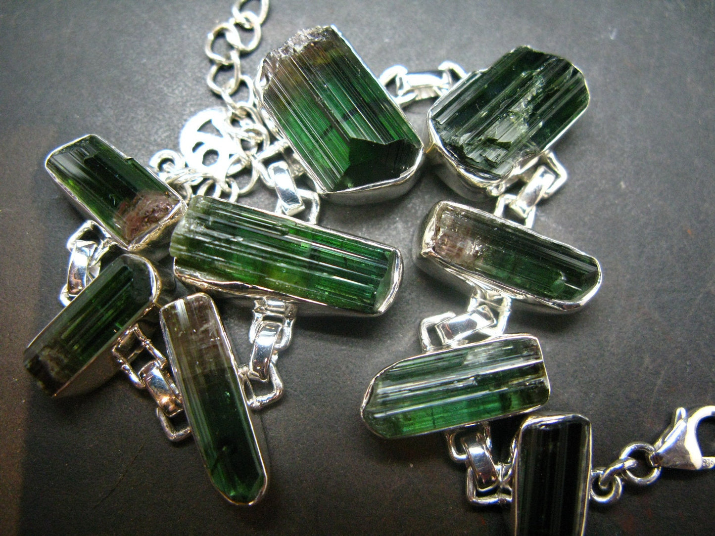 Watermelon Tourmaline Silver Bracelet From Brazil- 7" - 25.4 Grams
