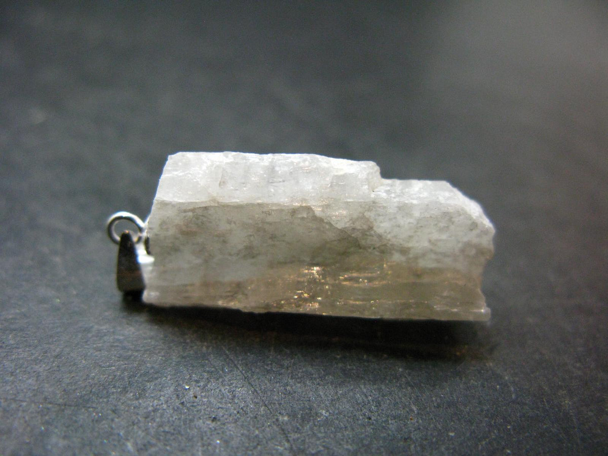 Raw Rare Natrolite Crystal Silver Pendant From Brazil - 1.2" - 2.27 Grams
