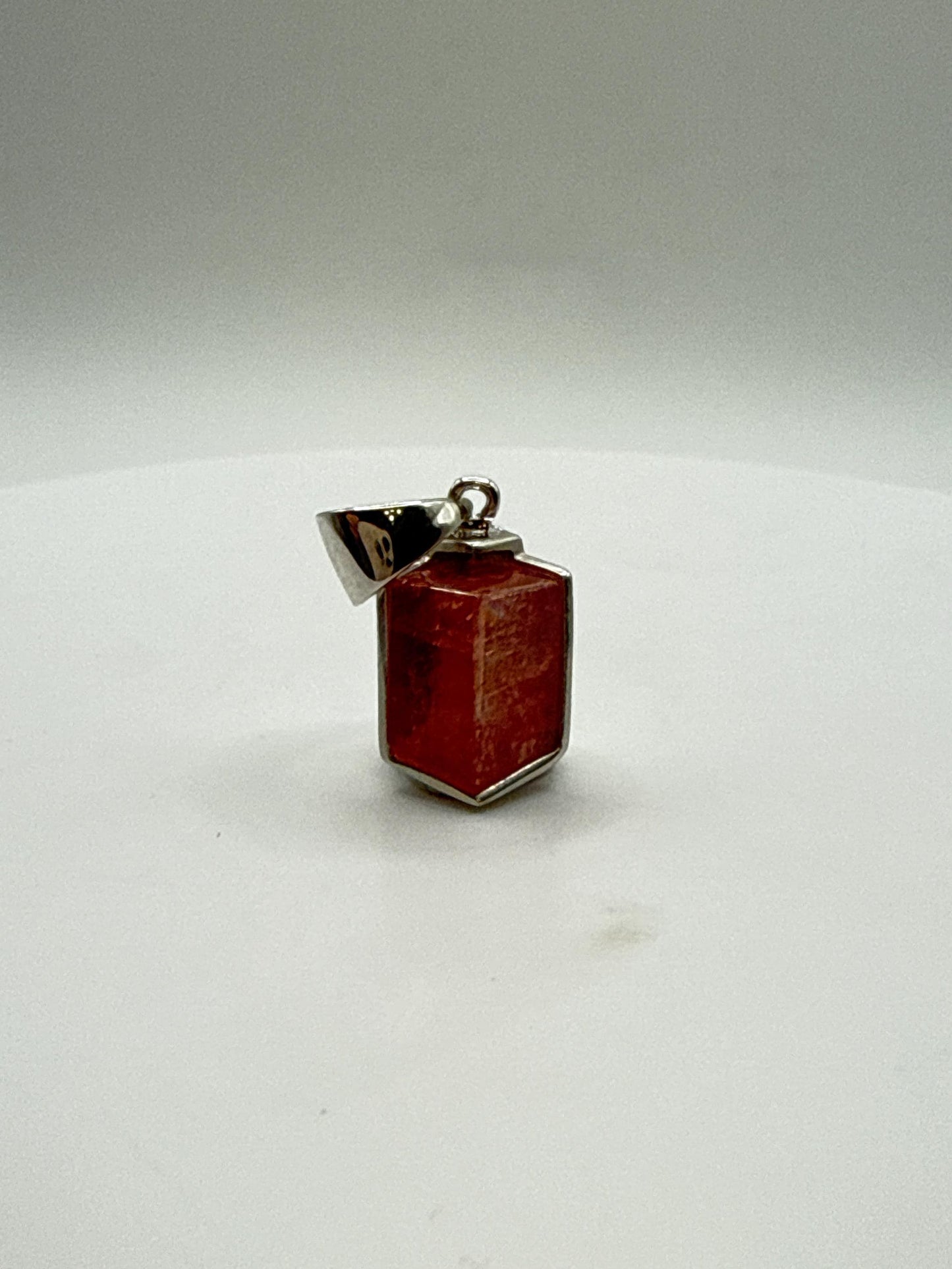 Natural Rhodochrosite Hexagon Pendant in Sterling Silver | Pink Crystal Necklace