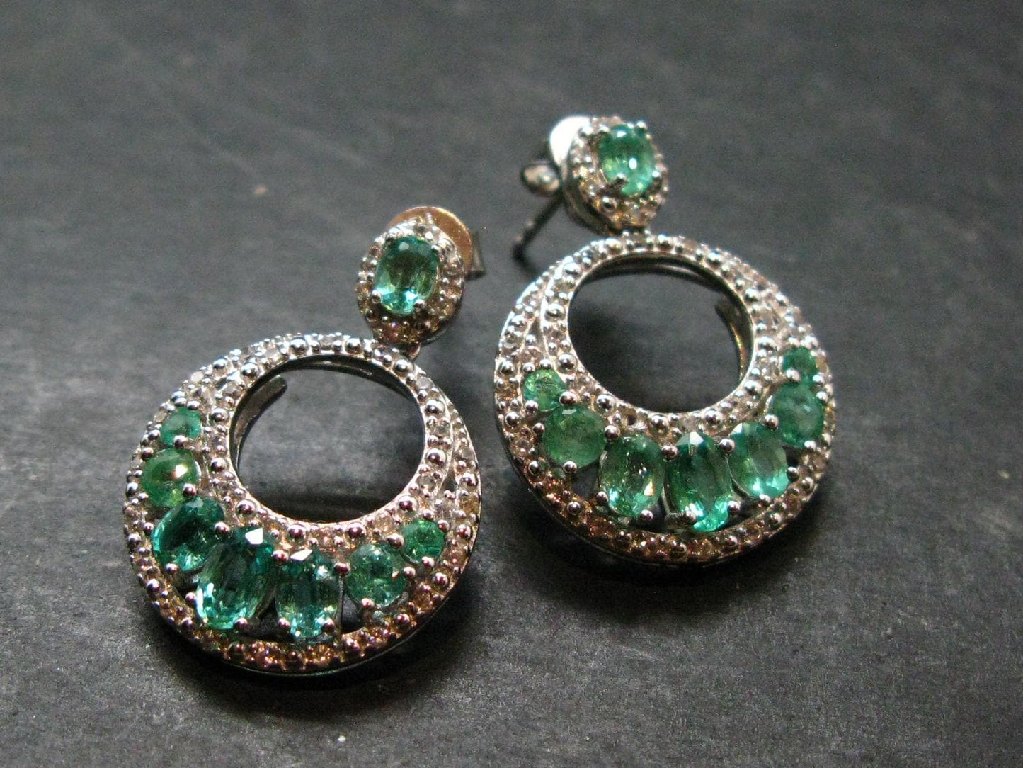 Gem Emerald Faceted Silver Earrings From Colombia - 5.68 Grams Total