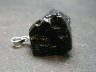 Tibetan Black Tektite Silver Pendant From Tibet - 0.9" - 4.60 Grams