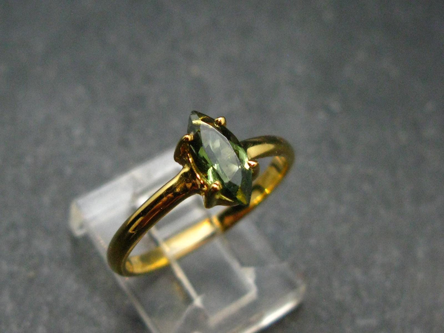 Moldavite Gold Plated Silver Facetted Ring - Size 8 - 1.80 Grams
