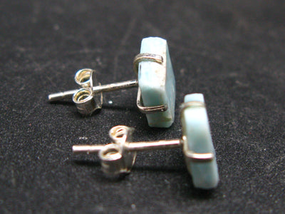 Natural Square Shape Larimar 925 Sterling Silver Stud Earrings from Dominican Republic