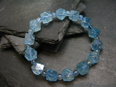 Blue Topaz Genuine Bracelet ~ 7 Inches ~ 10mm Facetted Beads