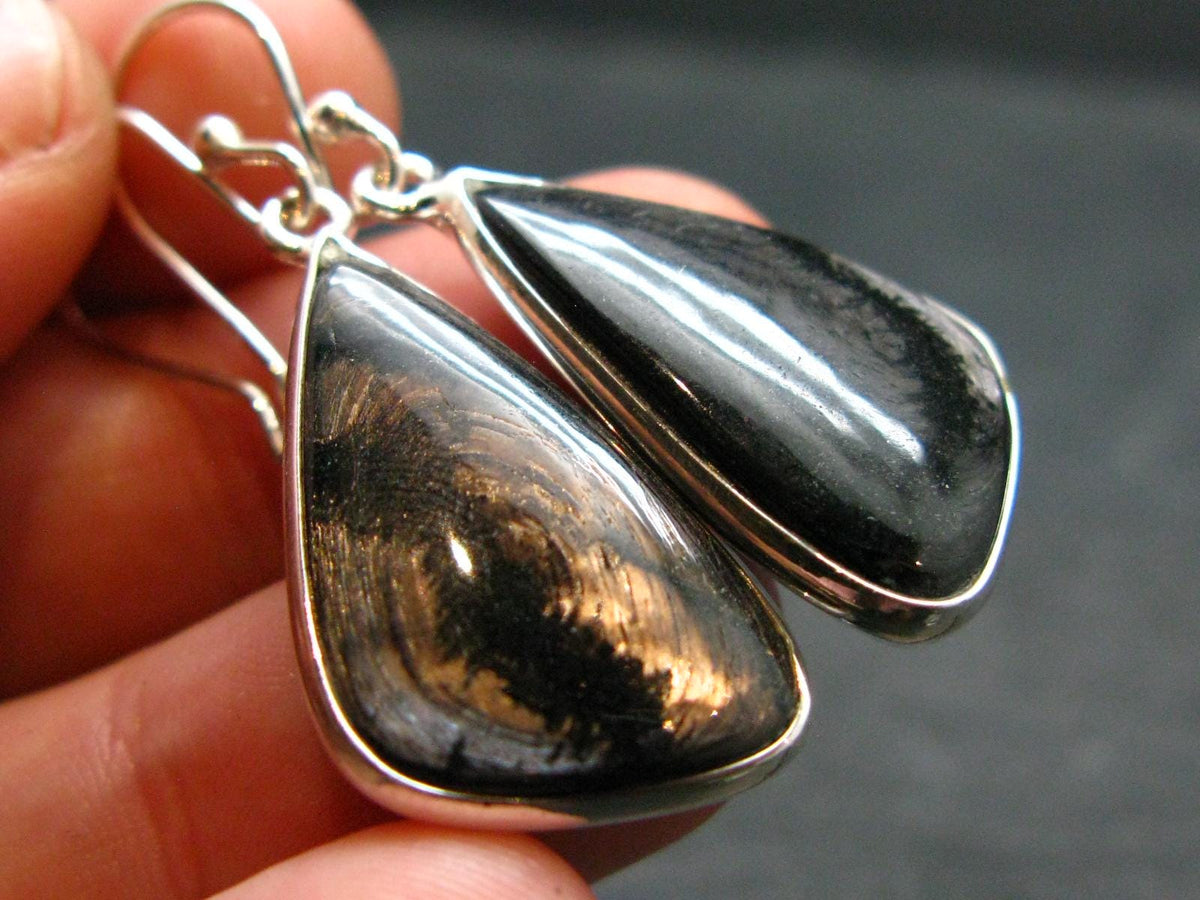 Tumbled Hypersthene Silver Earrings From Canada - 1.5" - 5.79 Grams