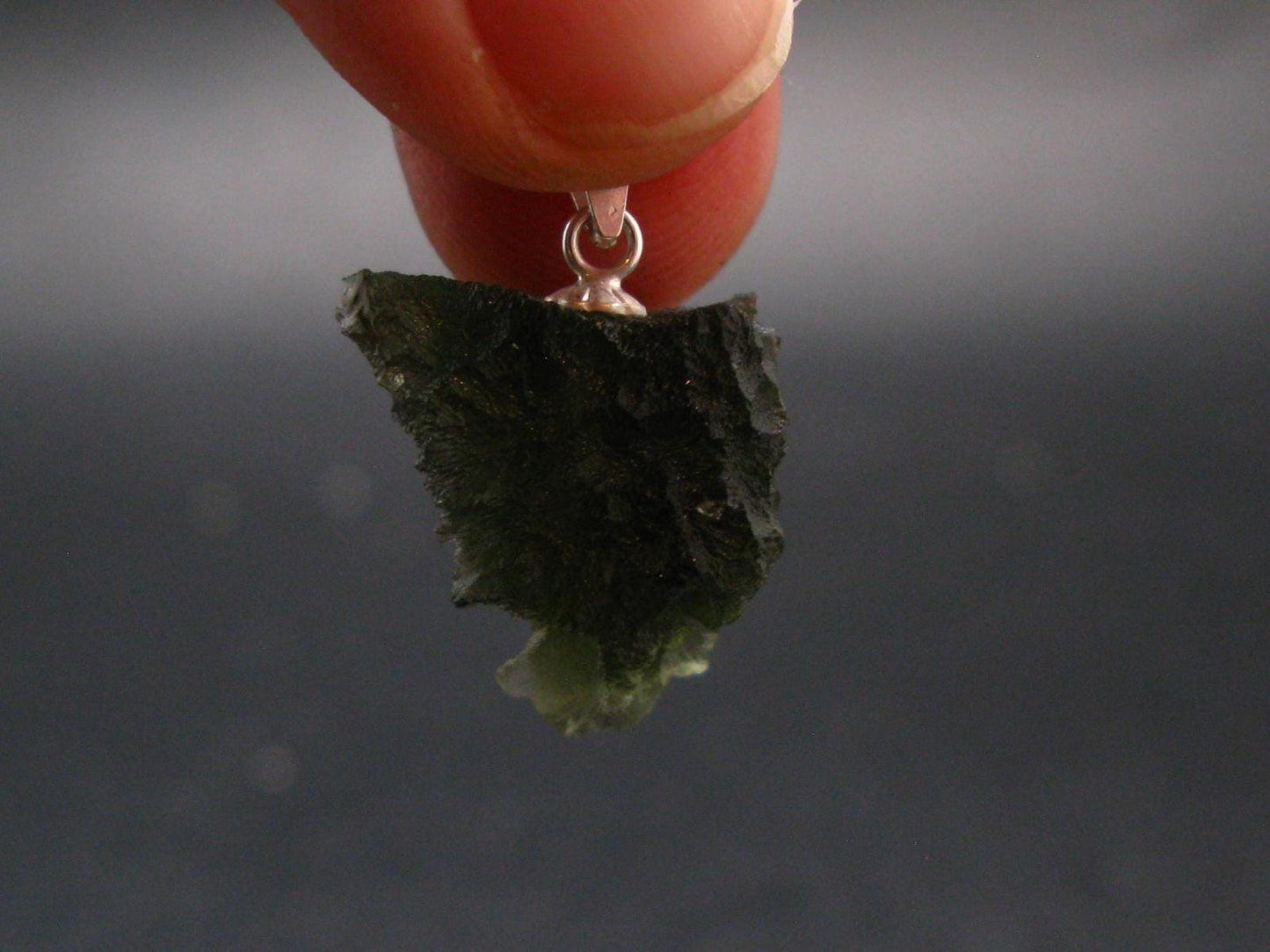 Gem Moldavite Tektite SS Pendant From Czech Republic - 0.9" - 2.38 Grams