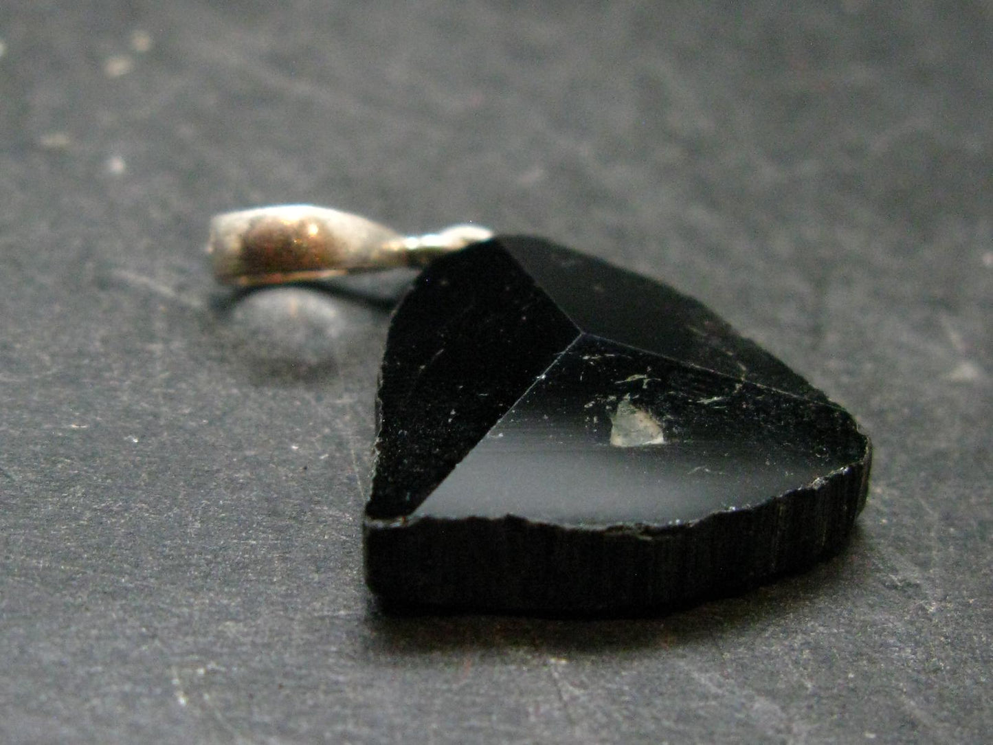 Black Tourmaline Schorl Silver Pendant From Brazil - 1.3" - 4.48 Grams