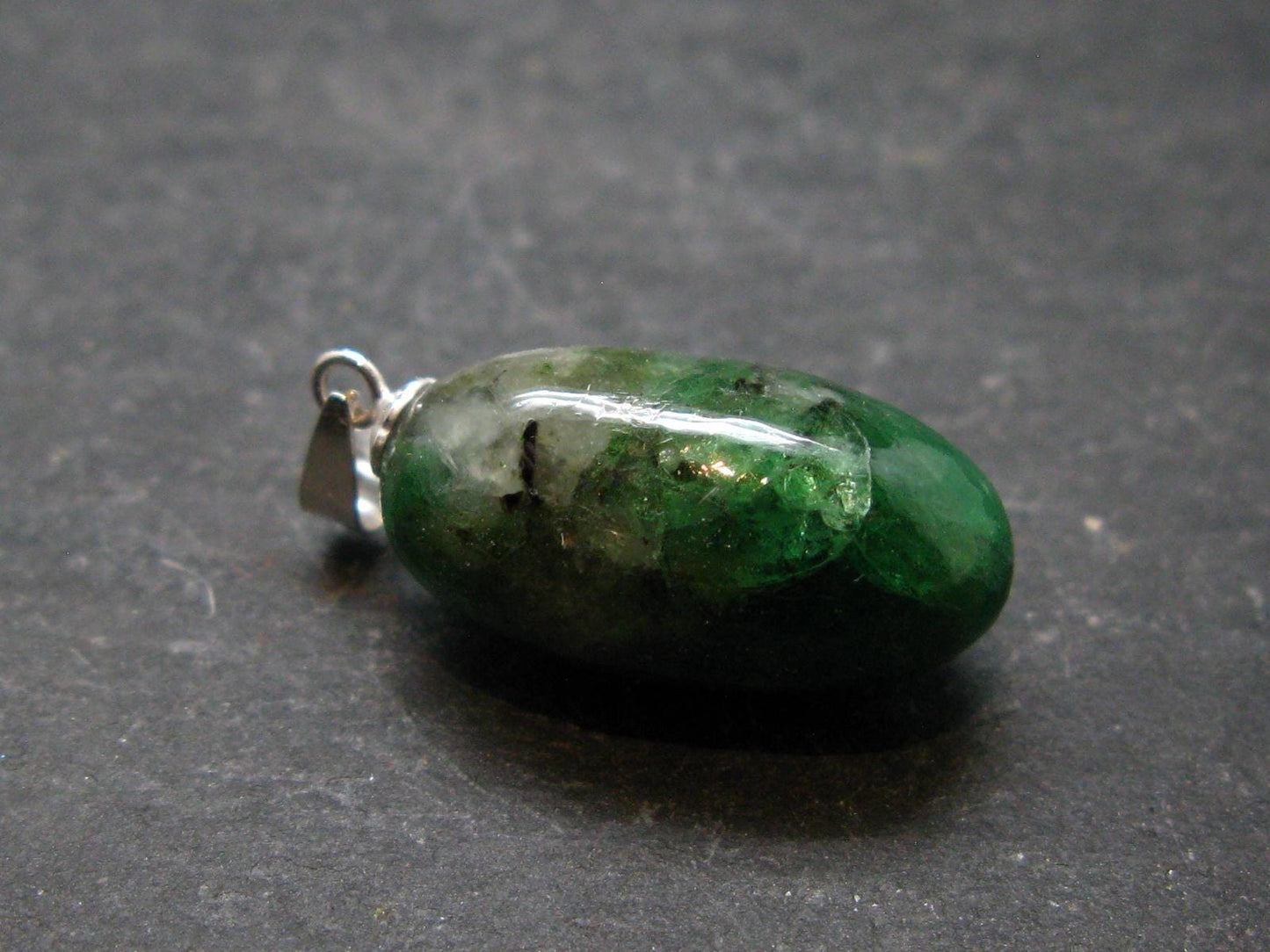 Tsavorite Gem Green Garnet Sterling Silver Pendant From Tanzania - 1.1" - 4.54 Grams