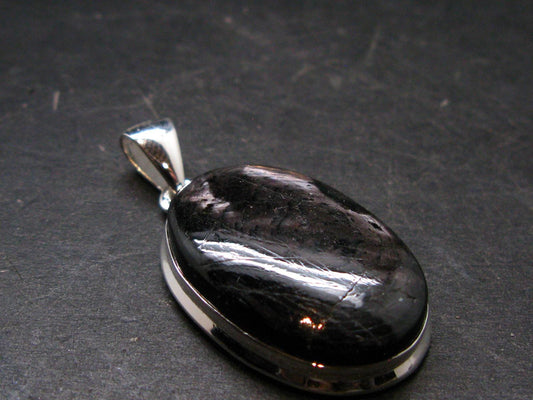 Tumbled Hypersthene Silver Plated Pendant From Canada - 1.6" - 10.01 Grams