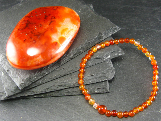 Carnelian Genuine Bracelet ~ 7 Inches ~ 4mm Round Beads