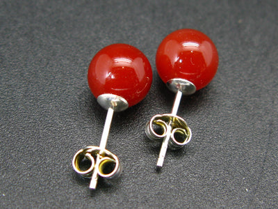 925 Sterling Silver Natural 8mm Round / Ball Carnelian Gemstones Stud Earrings