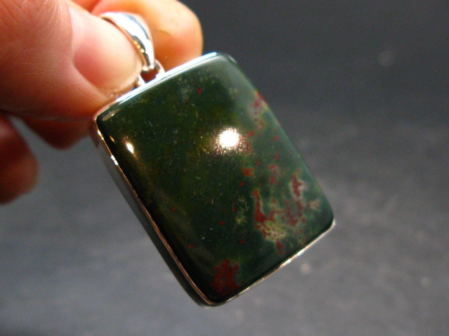 Bloodstone Silver Plated Pendant From India - 1.6" - 8.80 Grams