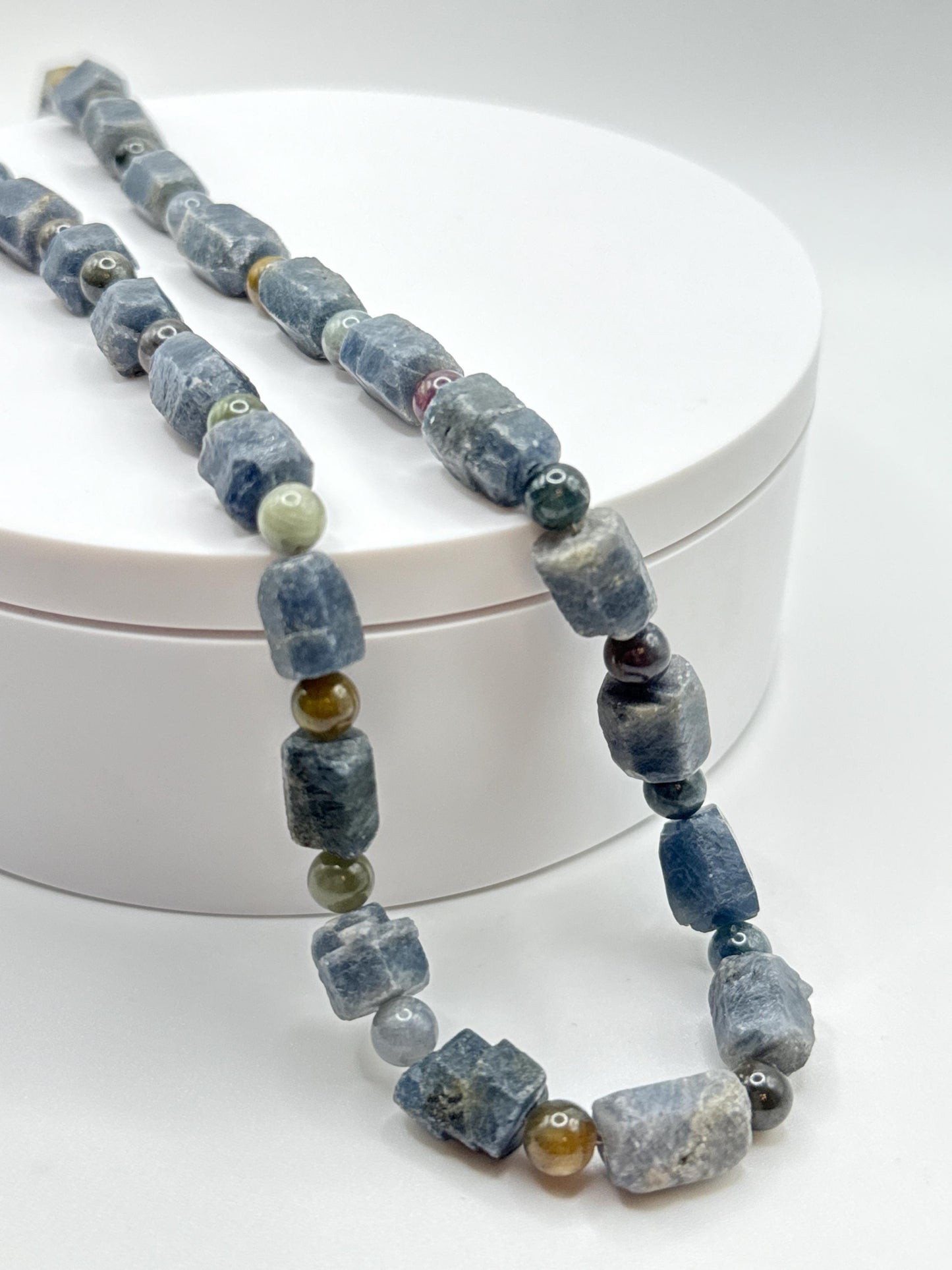 Raw Blue Sapphire Beaded Necklace: Natural Gemstone Healing Crystal