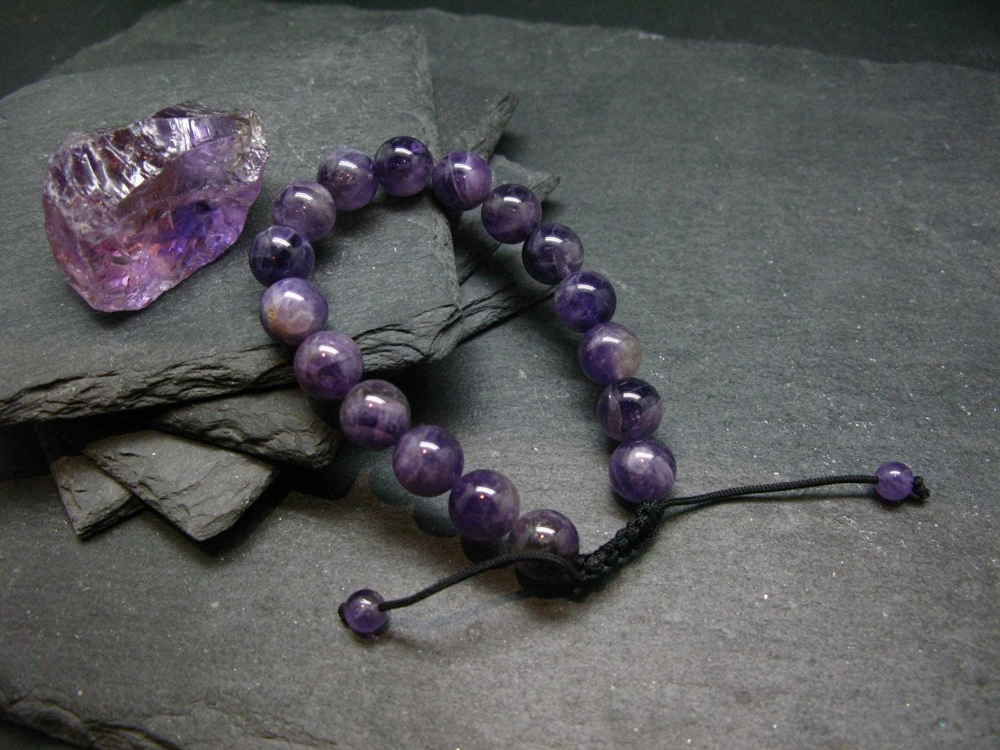 Amethyst Genuine Bracelet ~ 7 Inches ~ 10mm Round Beads - w/ Drawstring