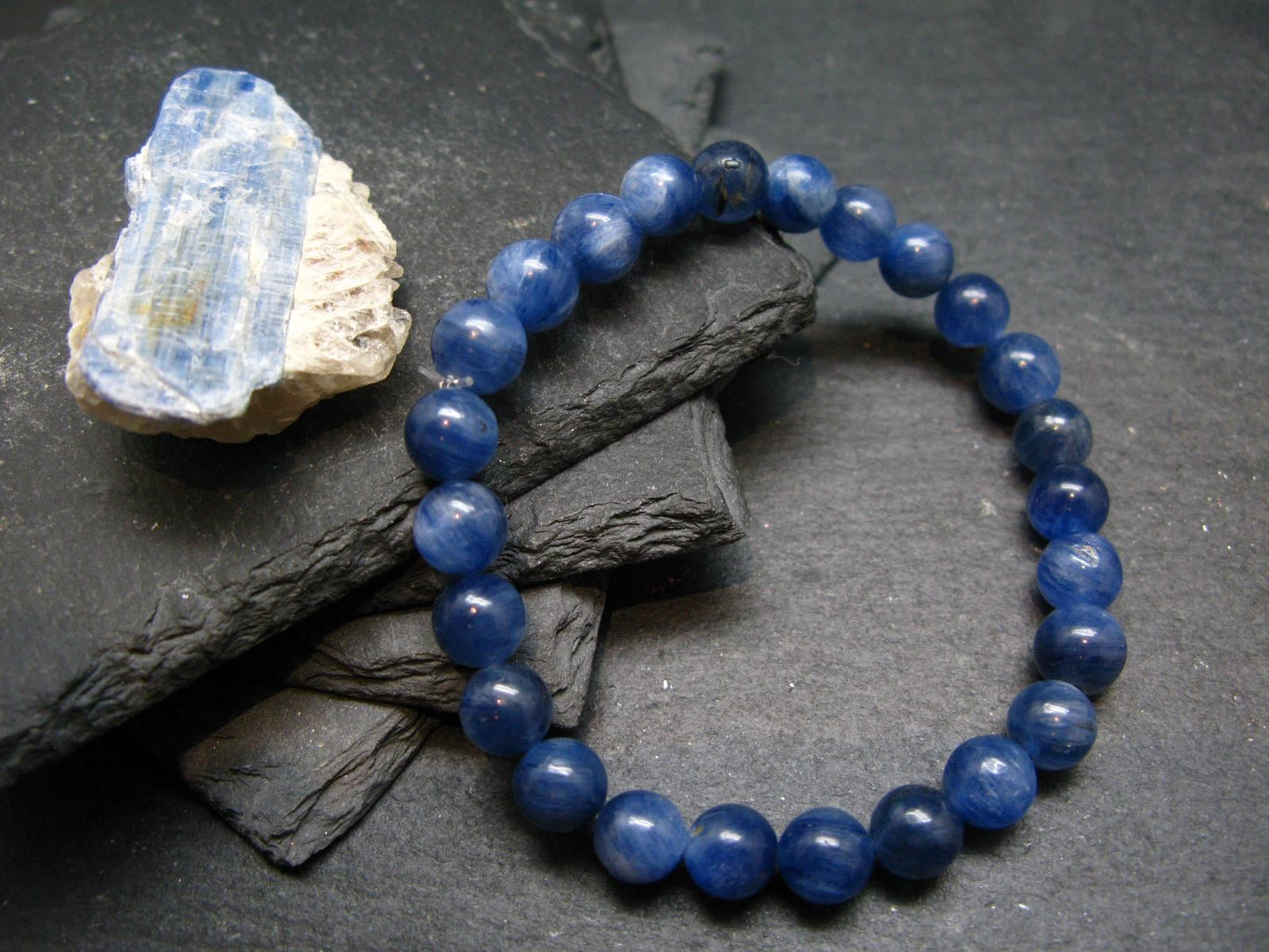 Blue Kyanite Genuine Bracelet ~ 7 Inches ~ 8mm Round Beads