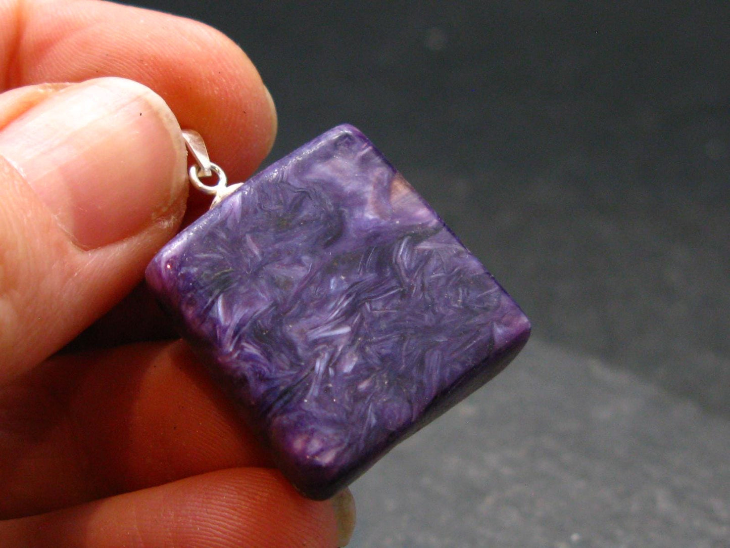 Rare High-Quality Charoite Pendant In SS From Russia - 1.1" - 7.36 Grams
