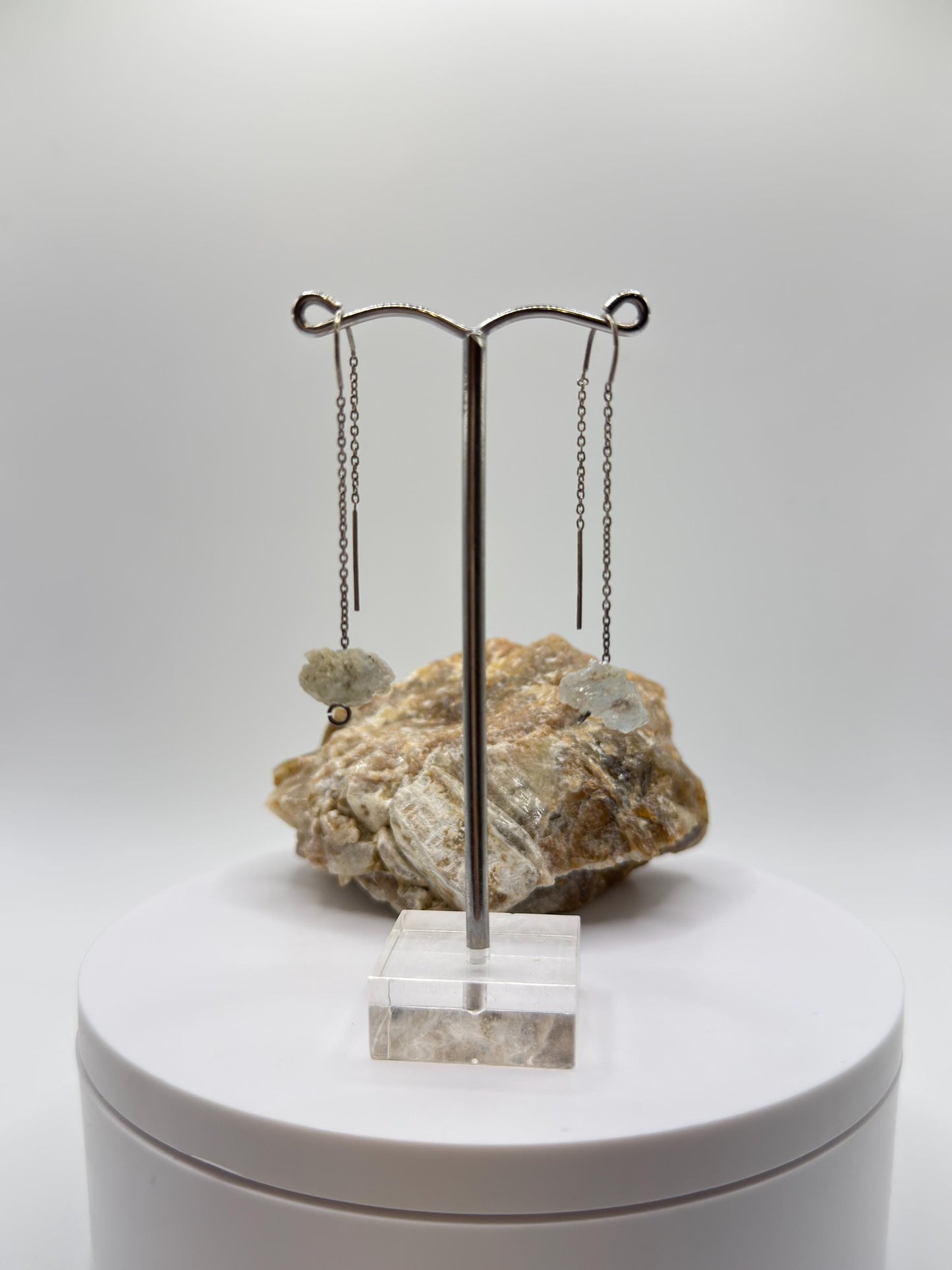 Raw Herderite Crystal Threader Earrings in Sterling Silver - 2.68g