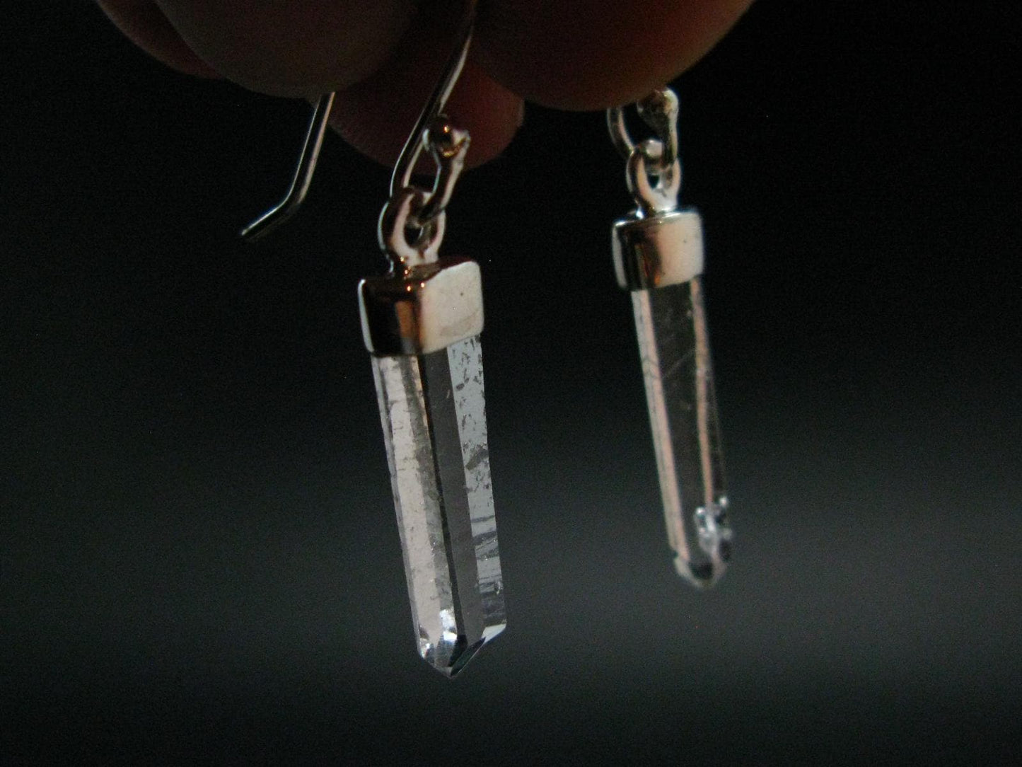 Lemurian Quartz Seed Crystal Silver Earrings From Brazil - 1.4"