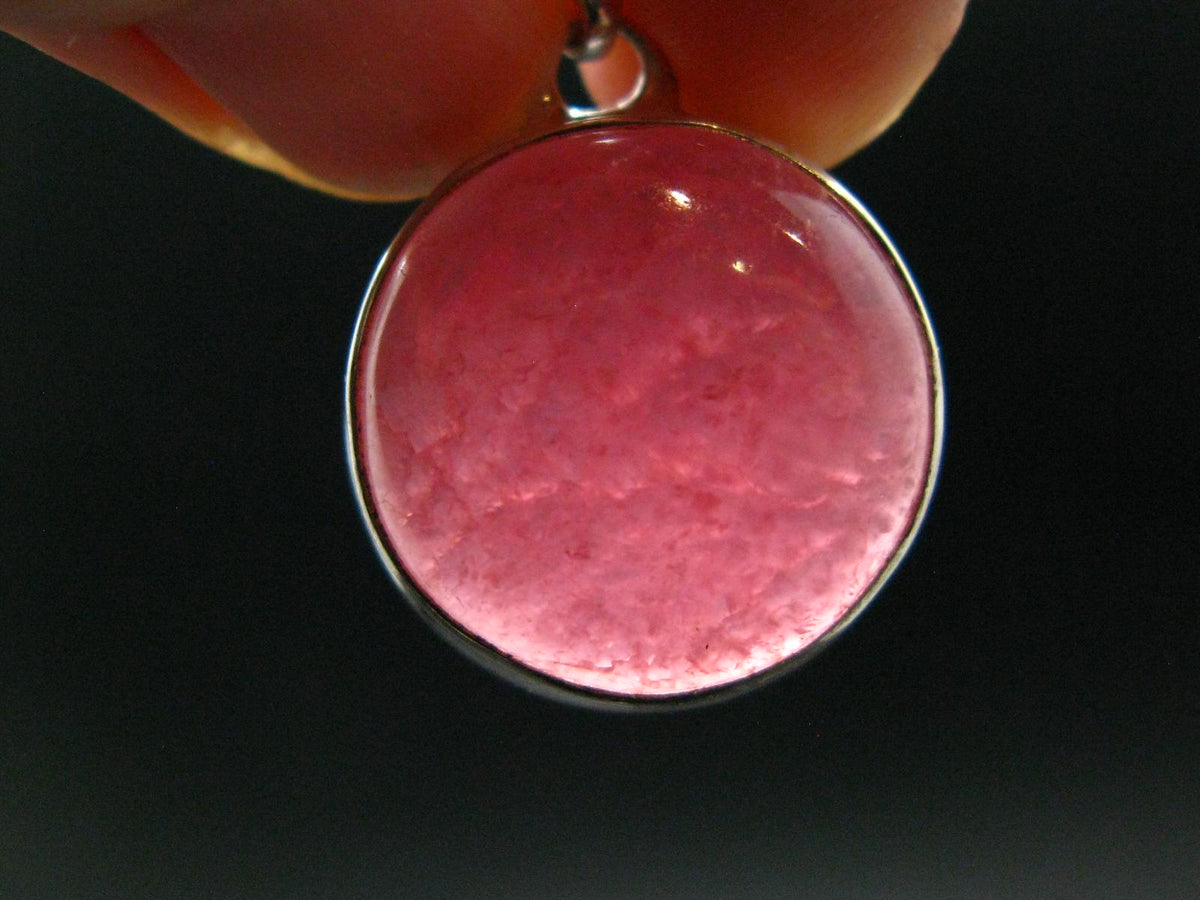 Rare Rhodochrosite Sterling Silver Pendant From Argentina - 1.1" - 7.09 Grams