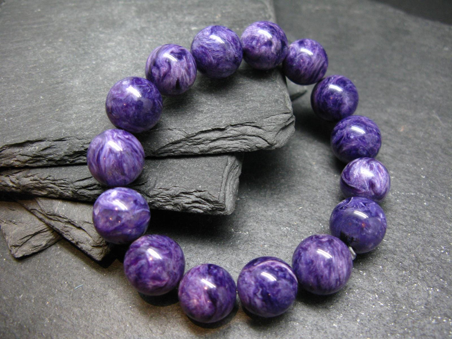 AAA Grade Charoite Genuine Bracelet ~ 7 Inches ~ 13mm Round Beads
