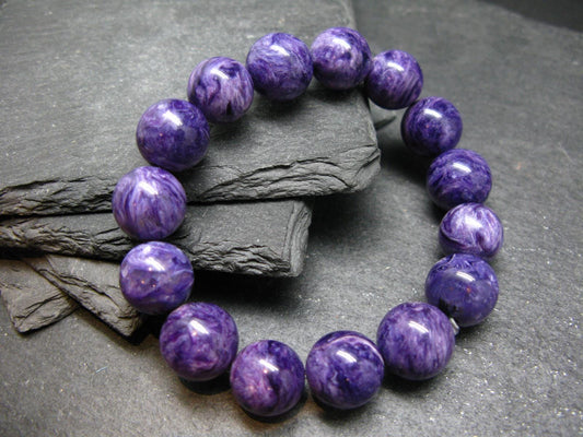 AAA Grade Charoite Genuine Bracelet ~ 7 Inches ~ 13mm Round Beads
