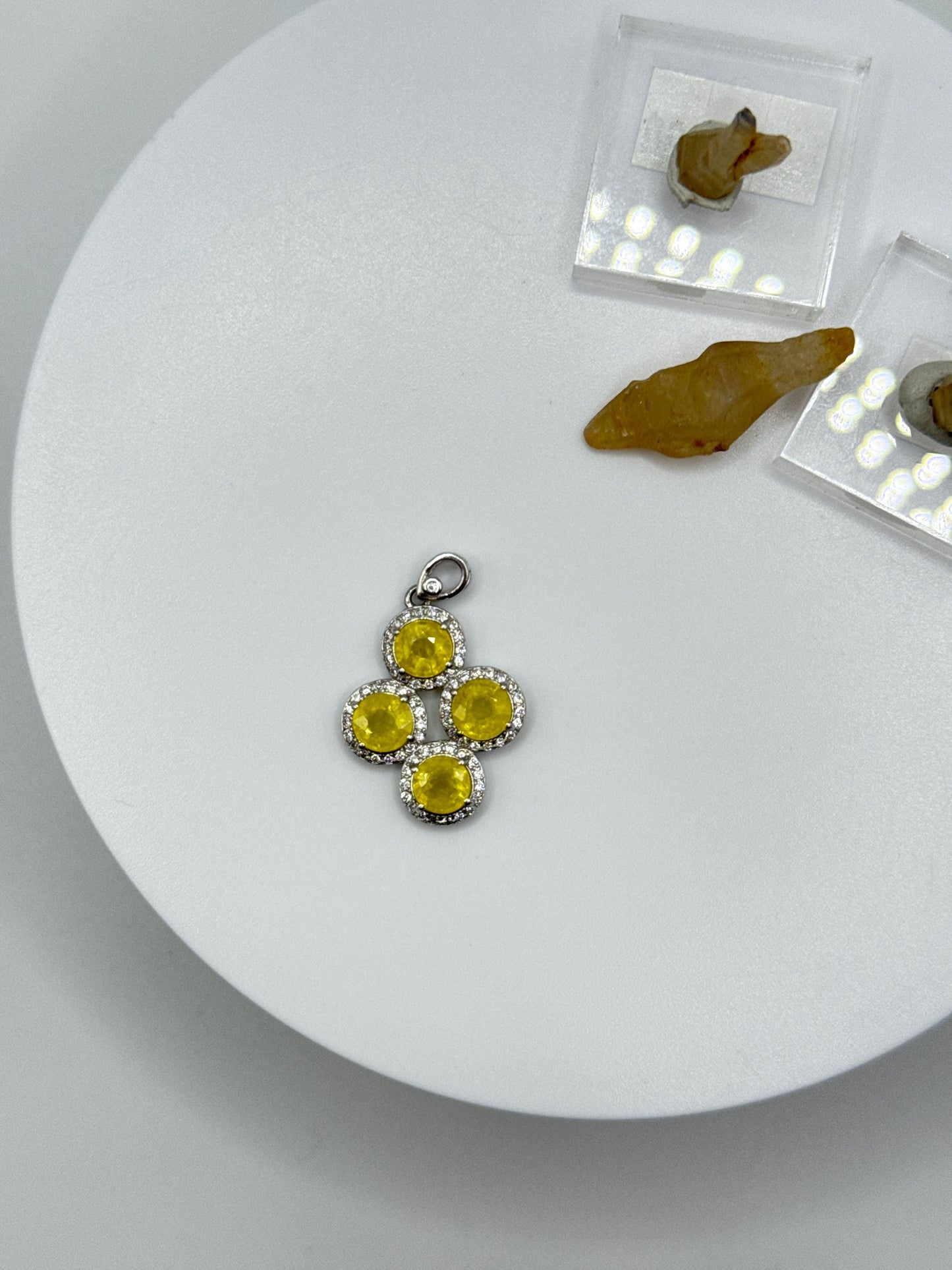 Yellow Sapphire Cluster Pendant | Natural Yellow Sapphire Necklace | Sterling Silver Halo Pendant | September Birthstone Jewelry - 3.22 g